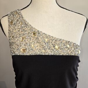 COPY - Ralph Lauren black evening gown. Off the shoulder, sequin and beaded top.